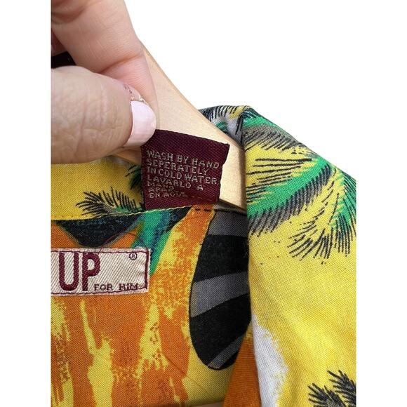 Thums Up Vintage 90s Men's Hawaiian Shirt Bright Yellow Floral Palm Size Medium - Picture 3 of 4